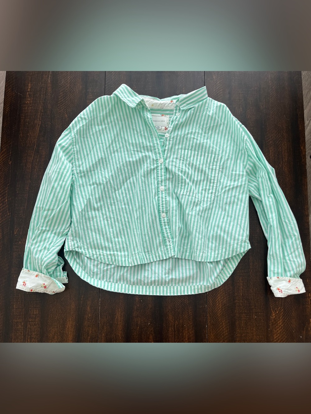 American Eagle Cropped Striped Button Down